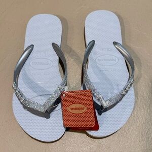 Havaianas Kids Ice Grey Flip Flops with Silver Glitter Straps